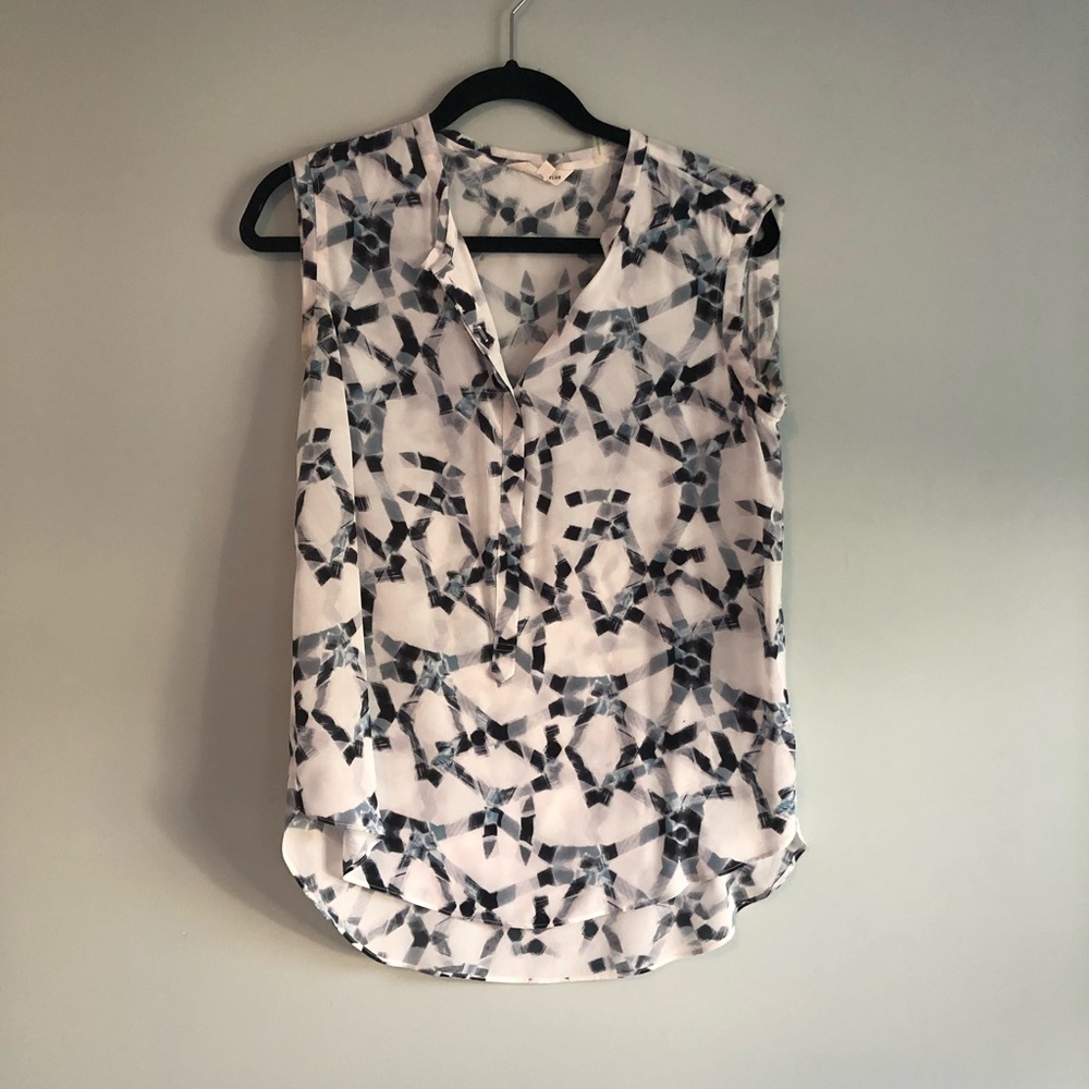 Rebecca Taylor Geometric Silk Blouse Blue White